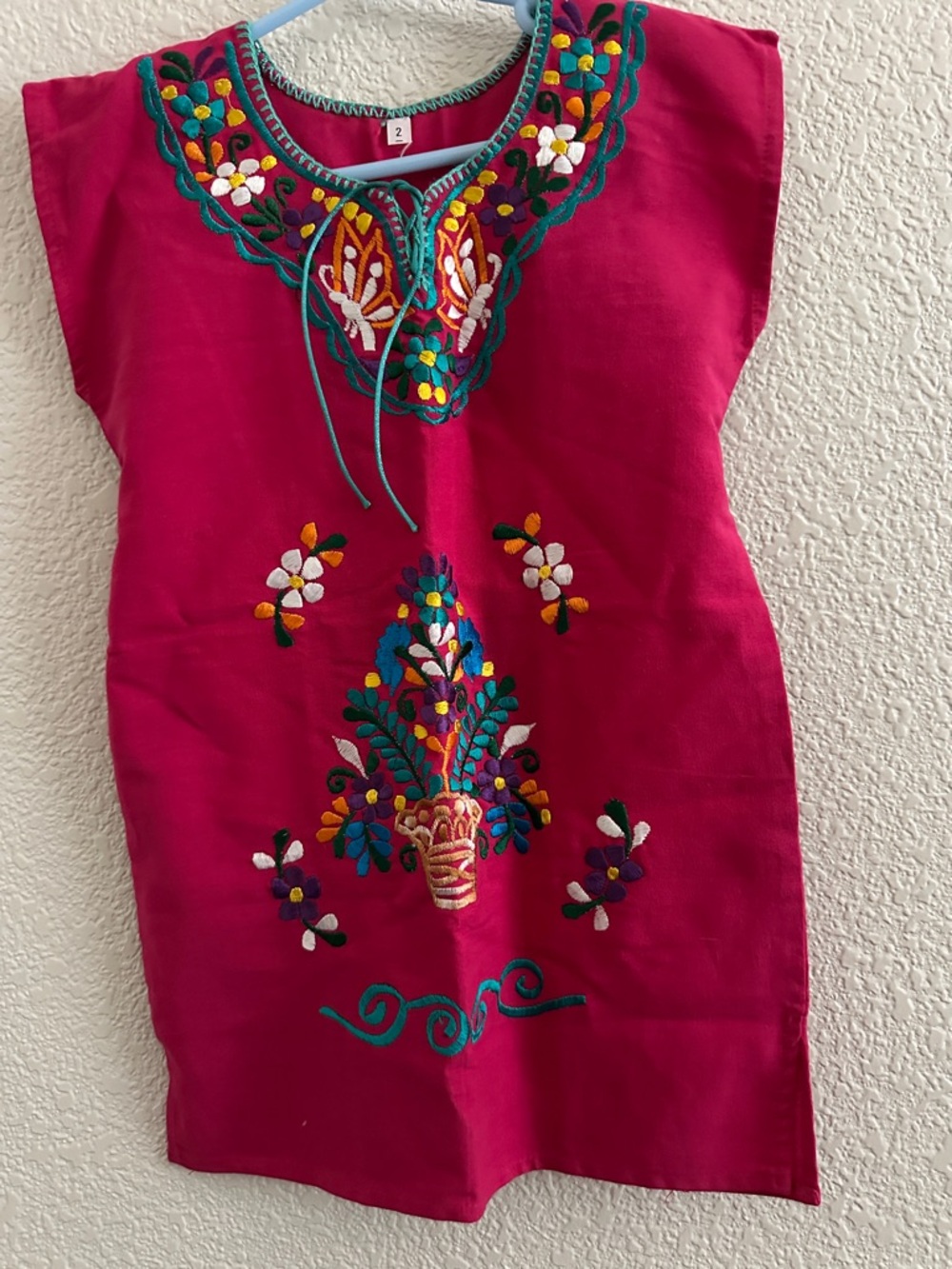 Embroidered Fuchsia Mexican Dress